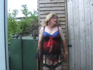 Outside in lingerie