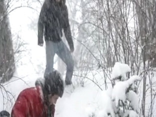 Pretty twink models gay fuck in winter scenery