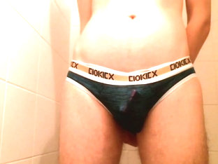 Me in shower in wet transparent panties with cock sock