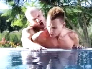 Bald man Kurt Rogers fucks girl boy at pool