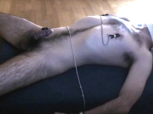 Male tied, edged with vibrator and nipple clamps. Orgasm denial.